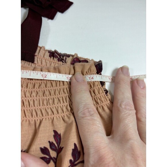 Bobeau Sundress Dress Peach Burgundy Floral Large Ribbon Straps Midi - Picture 5 of 11